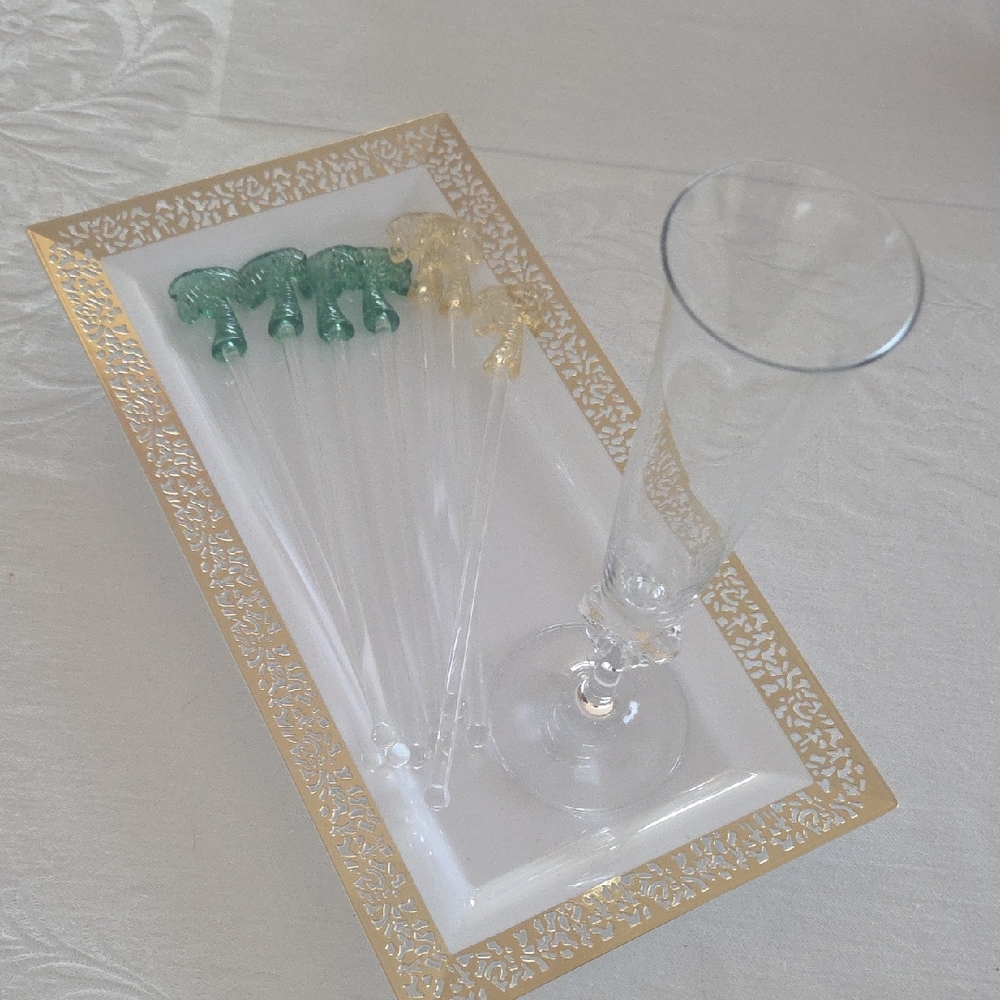 Clear Glass Champagne Flute with Decorative Stir Picks